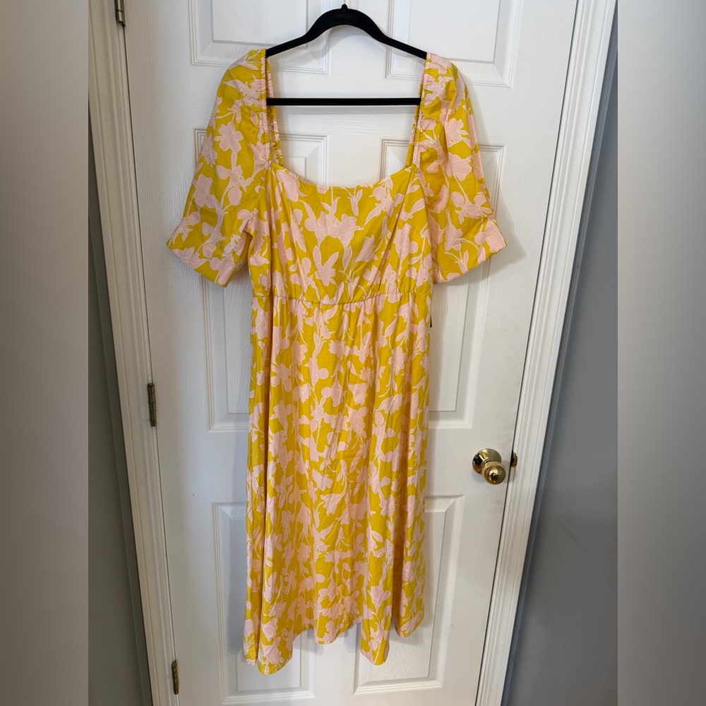 Eloquii Yellow and Pink Floral Midi Dress